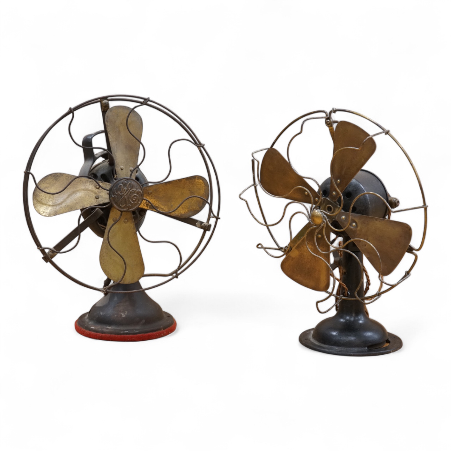 Two early 20th century electric fans, one by General Electric, 43cm high
